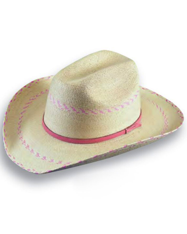 Atwood Kids' Pink Pinto Palm Leaf Cowgirl Hat, Natural, hi-res