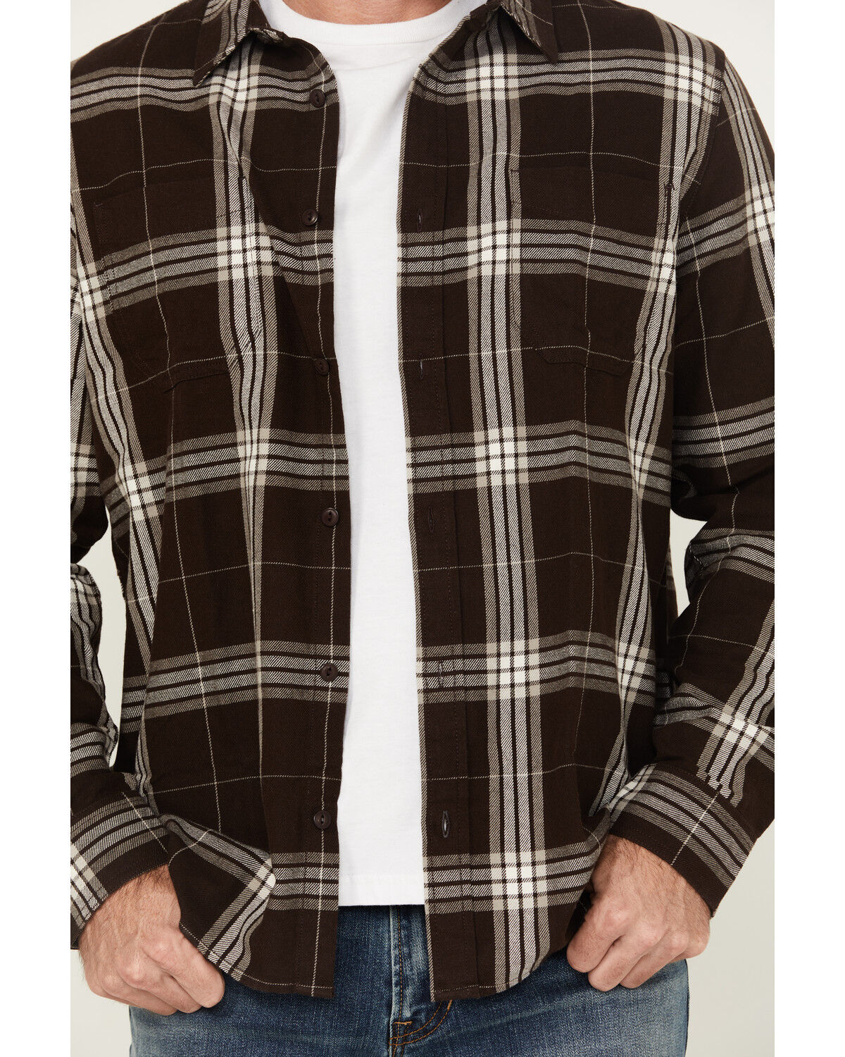 Image #3 - Brothers and Sons Men's Hatch Plaid Print Long Sleeve Button-Down Stretch Western Shirt, Brown, hi-res