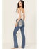 Image #1 - Miss Me Women's Fleur de Lis Medium Wash Mid Rise Bootcut Stretch Denim Jeans, Medium Wash, hi-res