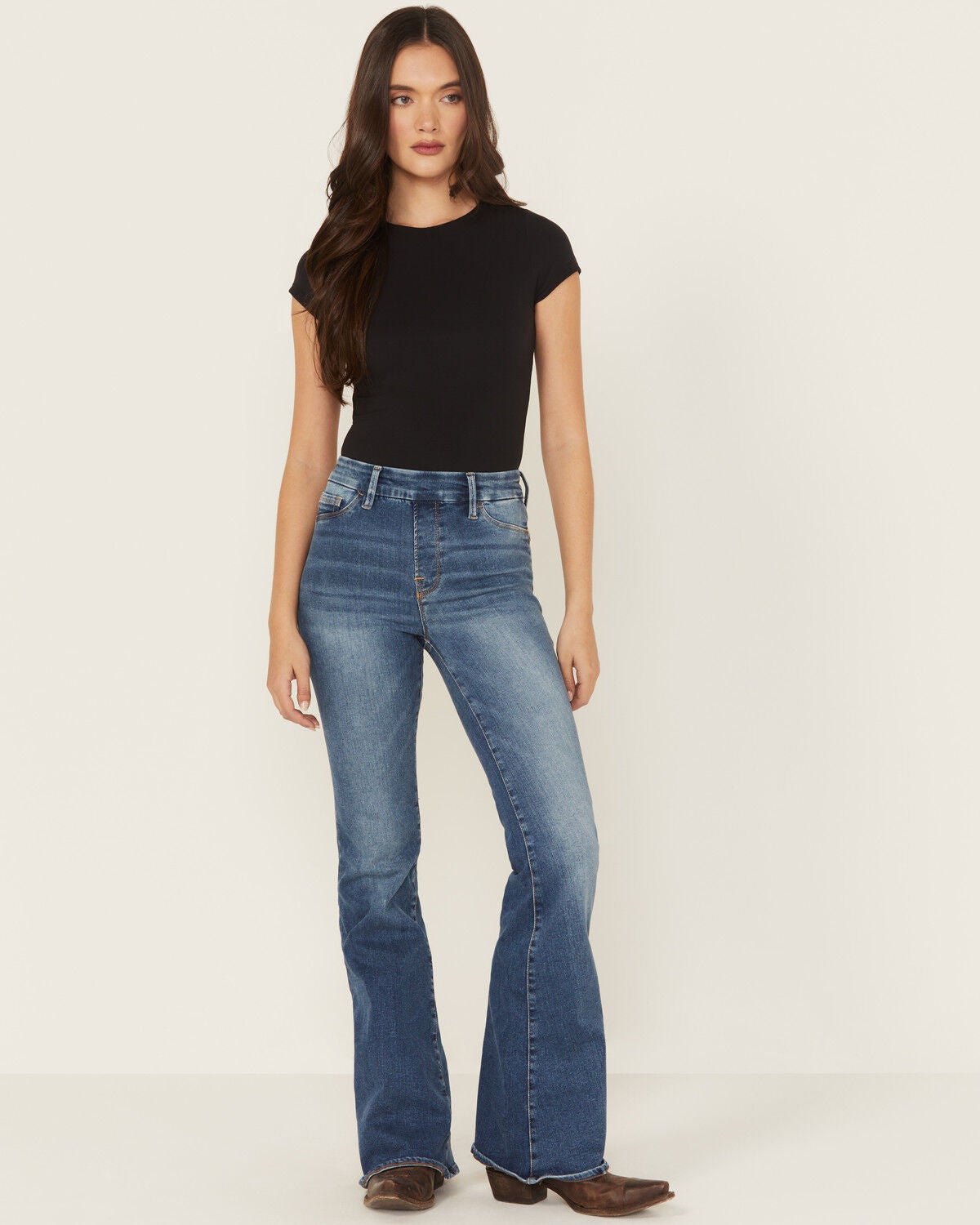 Image #1 - Good American Women's Good Legs Medium Wash High Rise Pull-On Flare Jeans, Medium Wash, hi-res