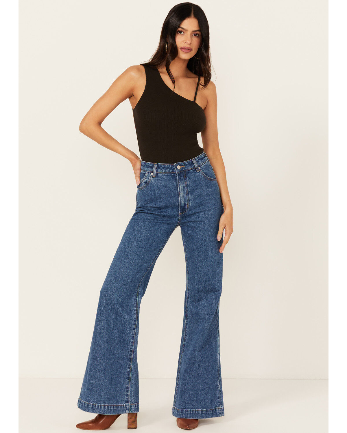 Image #1 - Rolla's Women's Boot Barn Exclusive Ashley Dark Wash High Rise Eastcoast Flare Stretch Denim Jeans, Dark Wash, hi-res