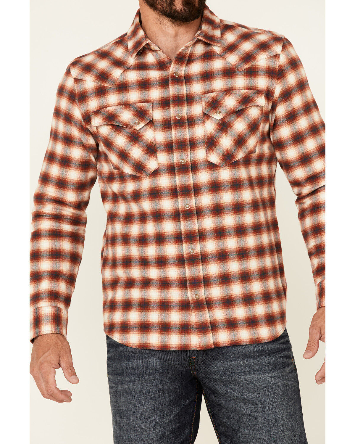 Image #3 - Pendleton Men's Red Wyatt Small Plaid Long Sleeve Snap Western Shirt, Red, hi-res