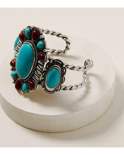 Image #1 - Shyanne Women's Wild Soul Large Turquoise & Red Cuff Bracelet, Silver, hi-res