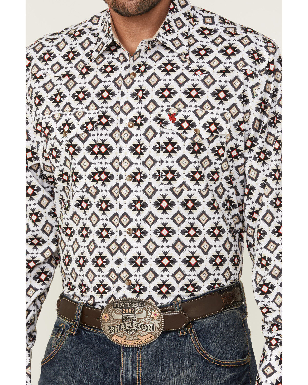 Image #3 - Rodeo Clothing Men's Geo Print Long Sleeve Snap Western Shirt, White, hi-res
