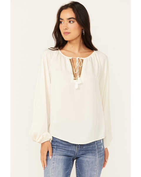 Image #1 - Shyanne Women's Washed Satin Tunic Blouse , Cream, hi-res