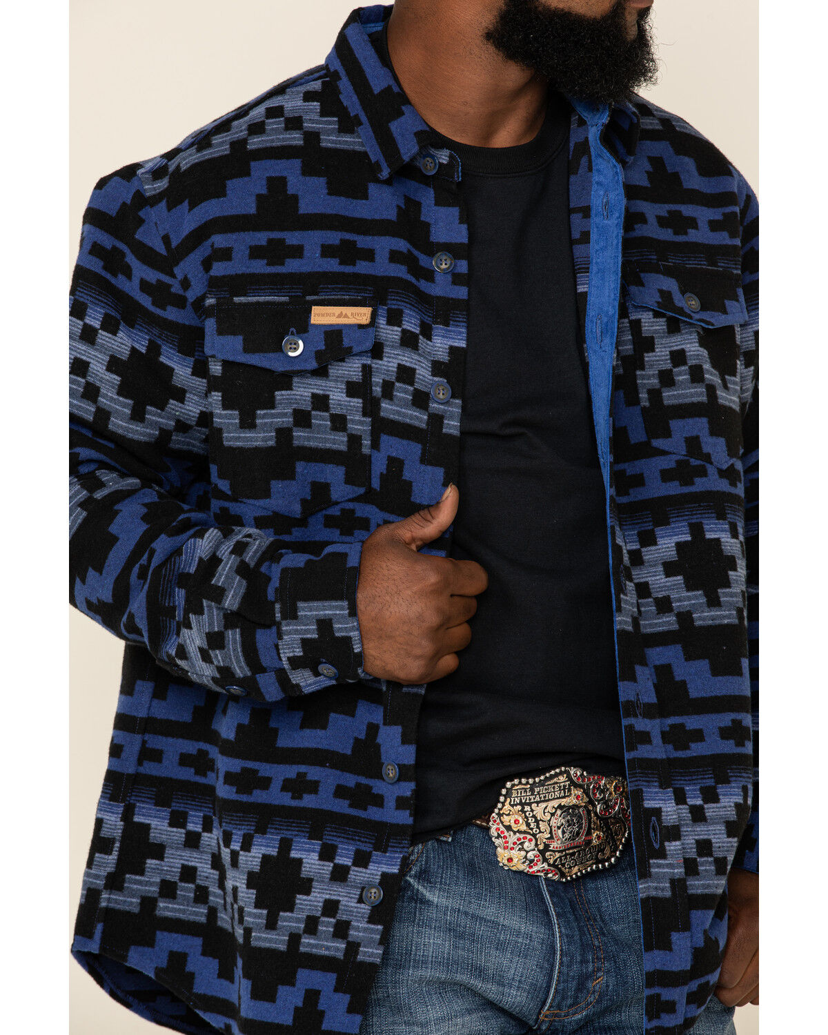 Image #3 - Powder River Outfitters Men's Southwestern Print Jacquard Shirt Jacket, Navy, hi-res