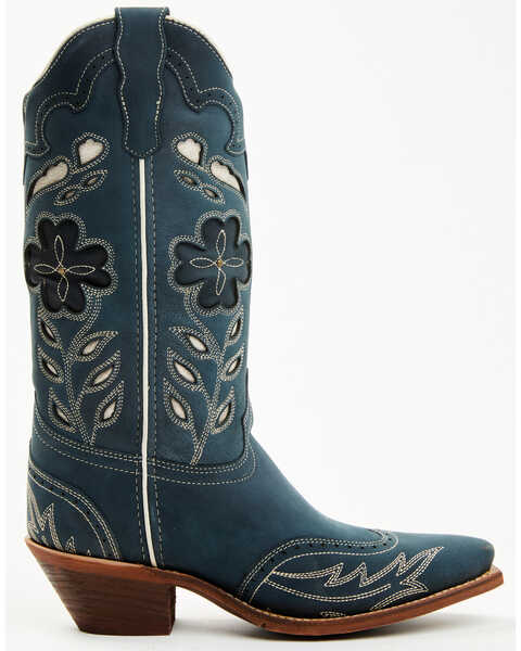 Image #2 - Laredo Women's Floral Underlay Western Boots - Snip Toe , Dark Blue, hi-res