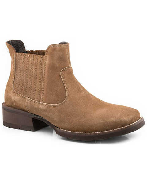 Image #1 - Roper Men's Lucas Romeo Cow Suede Performance Western Ankle Boots - Square Toe , Tan, hi-res