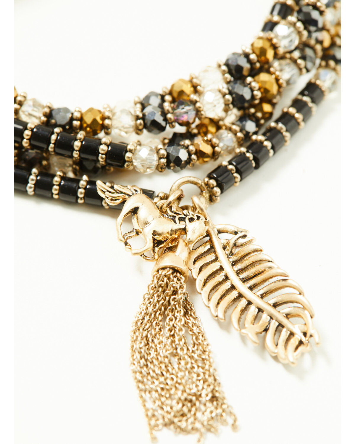 Image #2 - Lainey Wilson Women's Beaded Charm Horse and Feather Necklace, Gold, hi-res