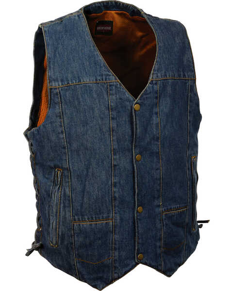 Image #1 - Milwaukee Leather Men's 10 Pocket Side Lace Denim Vest - 5X, Blue, hi-res