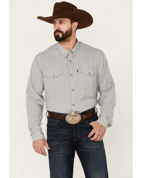 Image #1 - RANK 45® Men's Roughie Performance Long Sleeve Snap Solid Western Shirt , Grey, hi-res