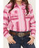 Image #3 - Cowgirl Hardware Girls' Serape Stripe Print Long Sleeve Pearl Snap Western Shirt, Pink, hi-res