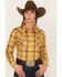 Wrangler Women's Plaid Print Long Sleeve Snap Western Shirt, Mustard, hi-res