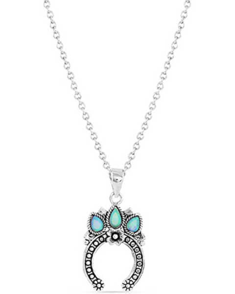 Image #1 - Montana Silversmiths Women's Silver & Turquoise Squash Blossom Pendant Necklace, Silver, hi-res