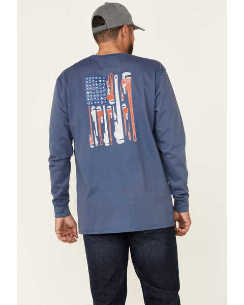 Wrangler FR Men's Wrench Flag Graphic Long Sleeve Work T-Shirt , Indigo, hi-res