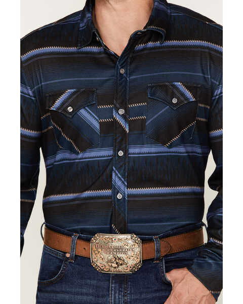 Image #3 - Rock & Roll Denim Men's Serape Knit Stripe Long Sleeve Button Down Shirt, Indigo, hi-res