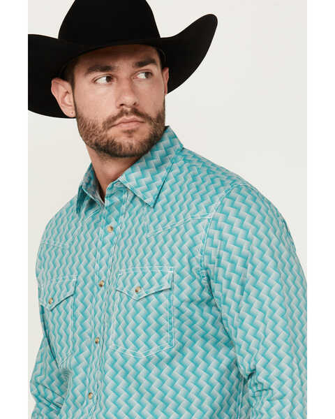 Image #2 - Wrangler 20X Men's Square Geo Print Long Sleeve Snap Stretch Western Shirt , Green, hi-res