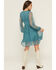 Image #4 - Shyanne Women's Embroidered Mesh Long Sleeve Button Front Mini Dress, Turquoise, hi-res