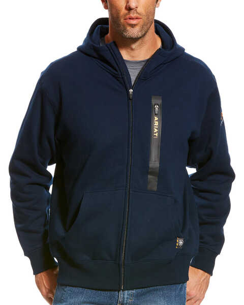 Ariat Men's Rebar Full Zip Hooded Work Sweatshirt , Navy, hi-res