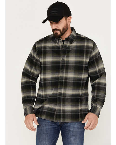 North River Men's Corduroy Plaid Long Sleeve Western Flannel Shirt, Olive, hi-res