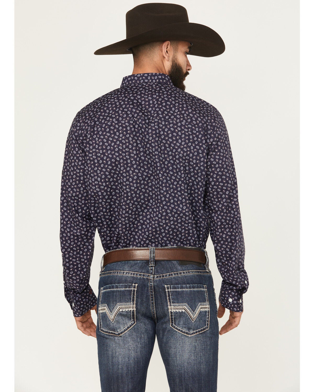 Image #4 - Wrangler X Cody Johnson Men's Paisley Print Long Sleeve Button-Down Western Shirt - Tall, Navy, hi-res