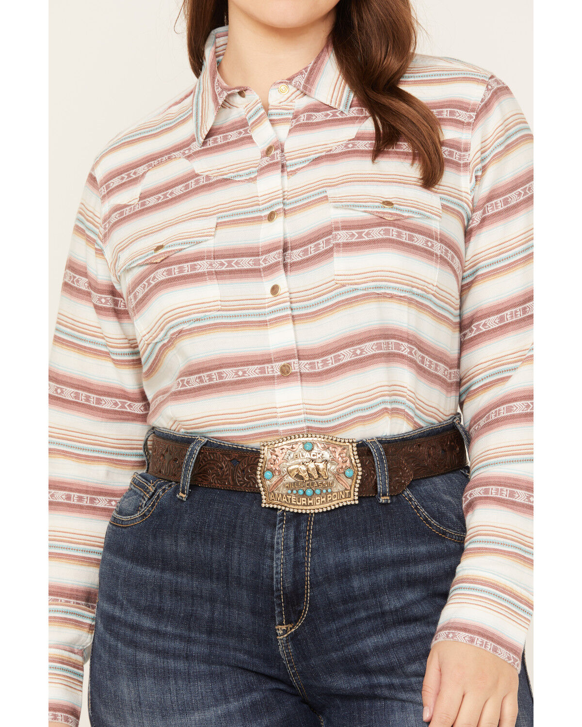 Image #3 - Ariat Women's Serape Jacquard Print Long Sleeve Snap Western Shirt - Plus, Rose, hi-res