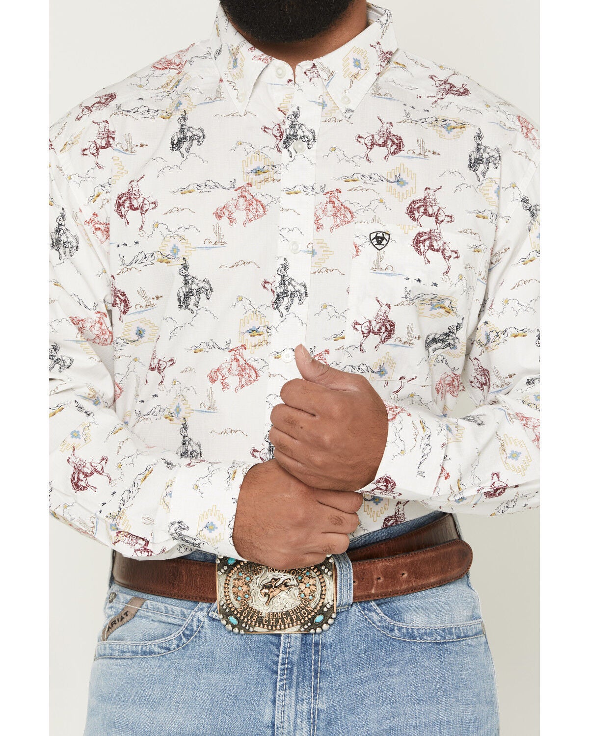 Image #3 - Ariat Men's Tabor Cowboy Print Long Sleeve Button-Down Western Shirt, White, hi-res
