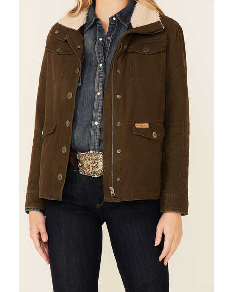 Image #3 - Powder River Outfitters Women's Olive Brushed Canvas Performance Snap-Front Rancher Jacket , , hi-res