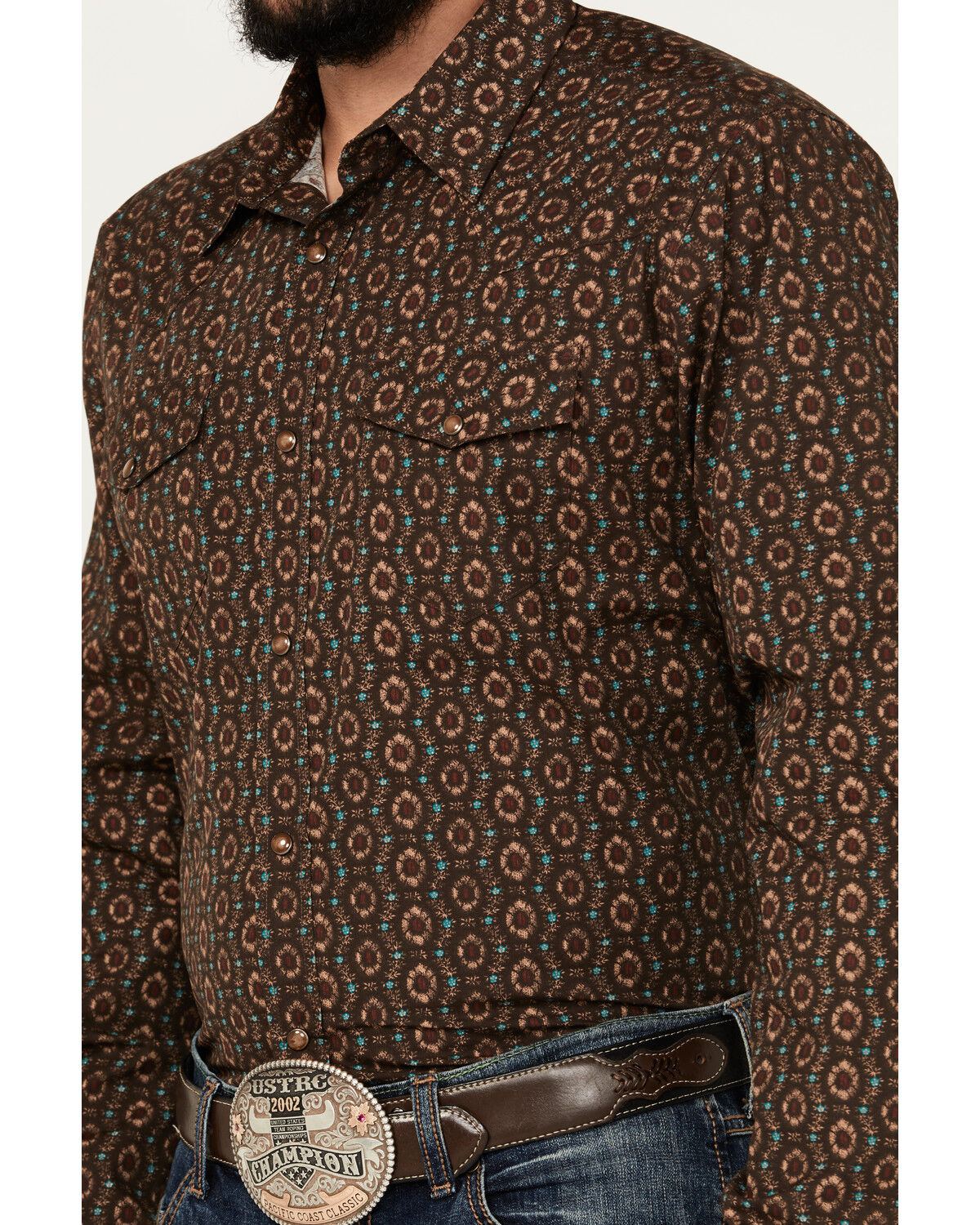 Image #3 - Gibson Trading Co Men's Donovan Medallion Print Long Sleeve Snap Western Shirt, Brown, hi-res