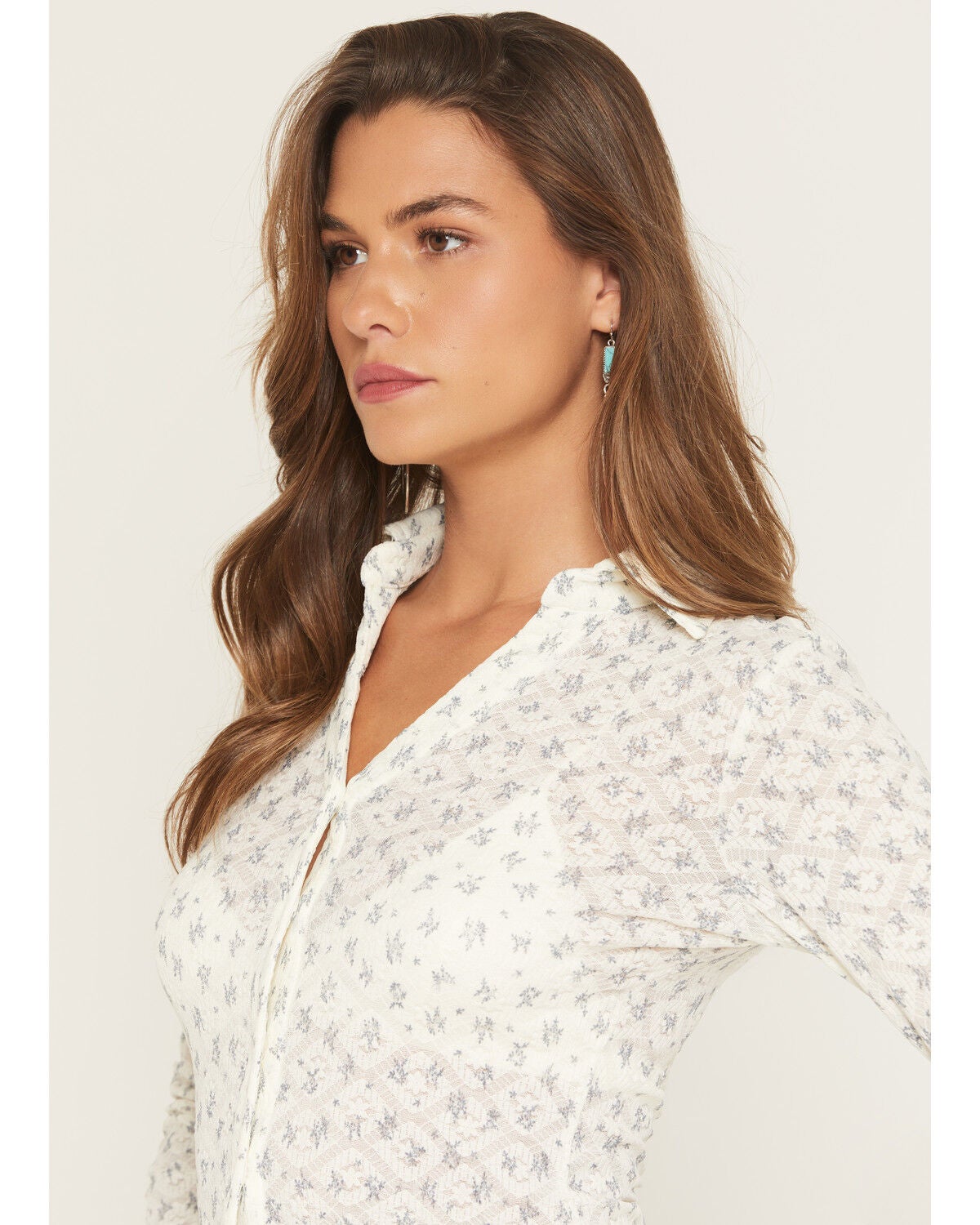 Image #2 - Bailey Rose Women's Ditsy Floral Long Sleeve Button-Down Western Shirt, White, hi-res