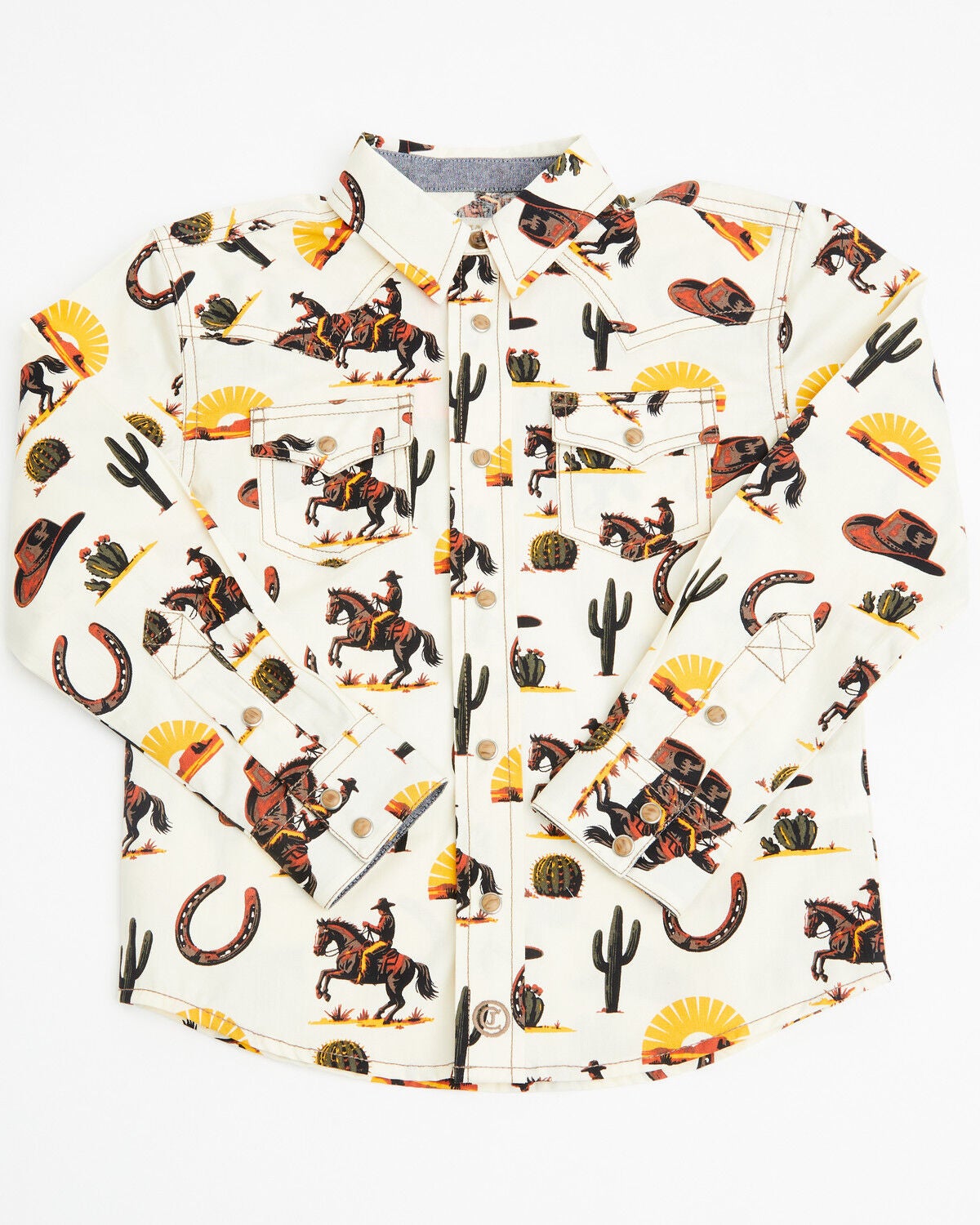 Cody James Toddler Boys' Elemental Western Conversation Print Long Sleeve Snap Western Shirt, Cream, hi-res