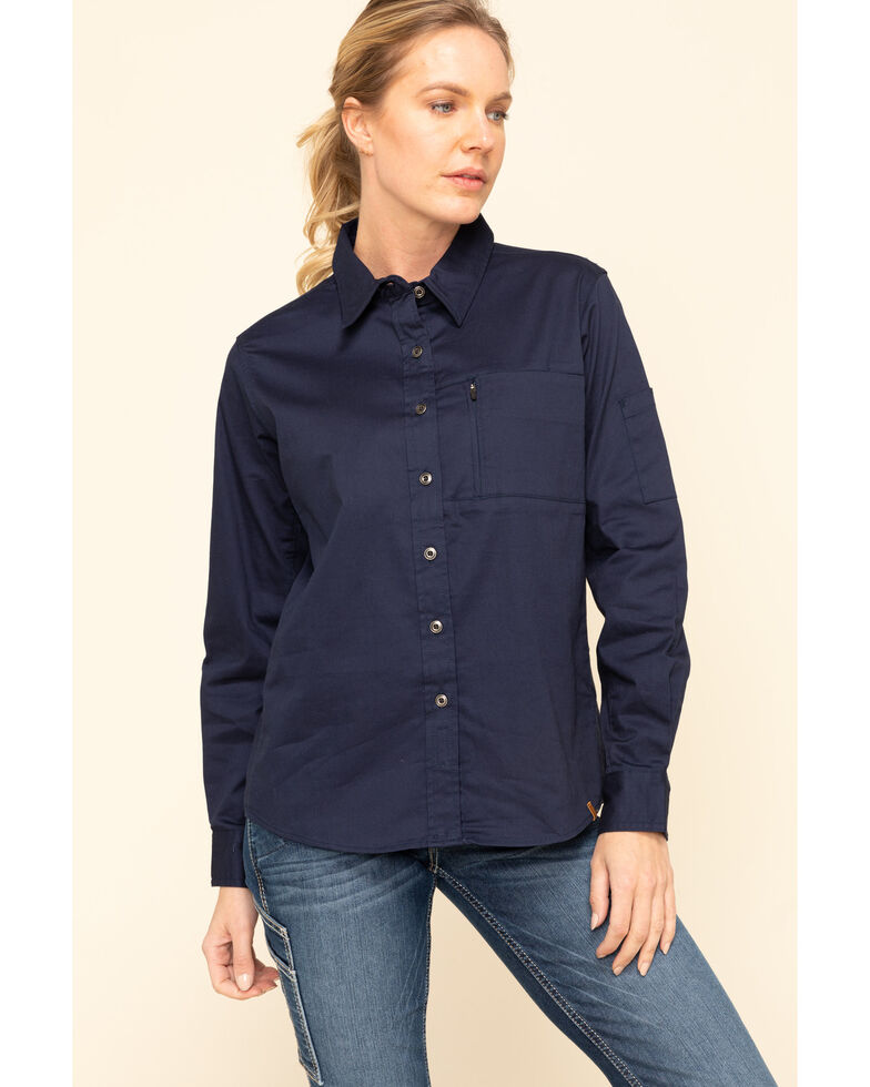 Wrangler Riggs Women's Navy Long Sleeve Work Shirt, Navy, hi-res