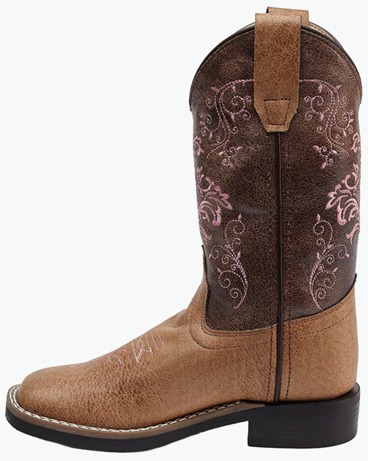 Image #3 - Old West Little Girls' Crackle Western Boots - Broad Square Toe, Tan, hi-res