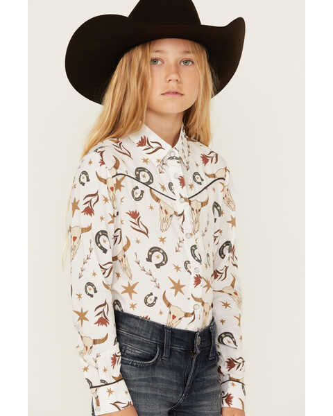Image #2 - Cotton & Rye Girls' Skull Conversation Print Long Sleeve Pearl Snap Western Shirt , Multi, hi-res