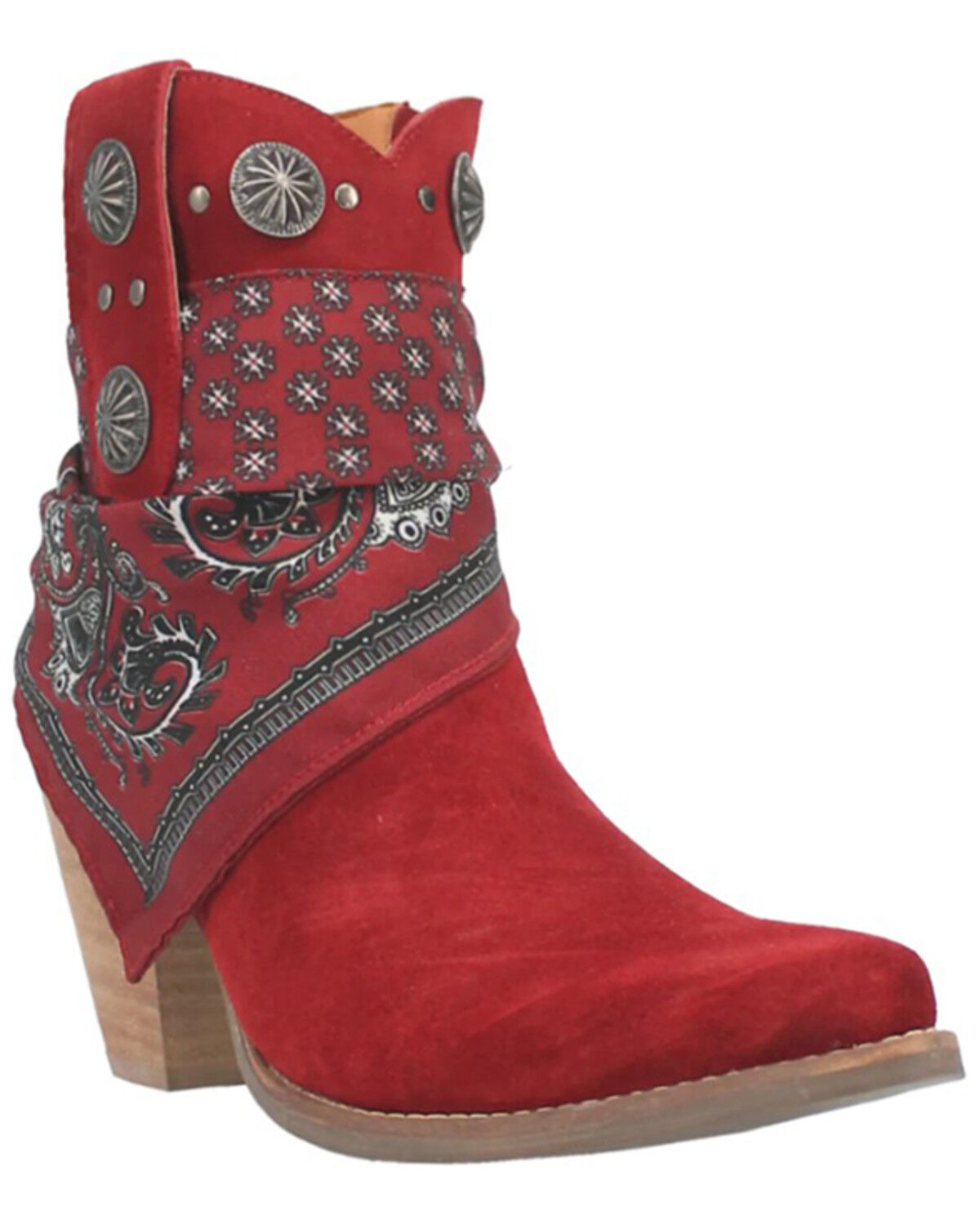 Image #1 - Dingo Women's Suede Bandida Western Booties - Round Toe, Red, hi-res