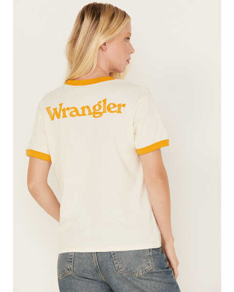 Wrangler Women's Logo Graphic Ringer Graphic Tee, Ivory, hi-res