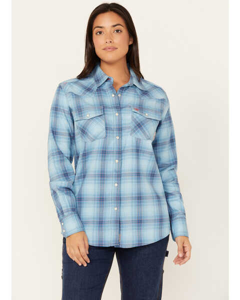 Image #1 - Ariat Women's FR Bonita Long Sleeve Snap Work Shirt , Blue, hi-res