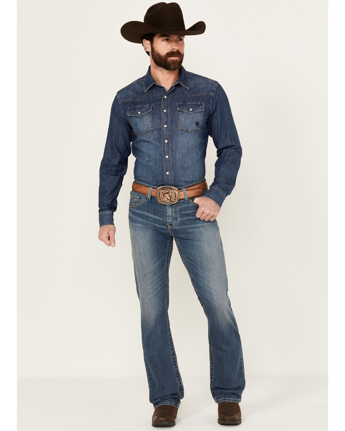 Cinch Men's Ian Medium Stonewash Slim Bootcut Performance Stretch Denim Jeans, Medium Wash, hi-res