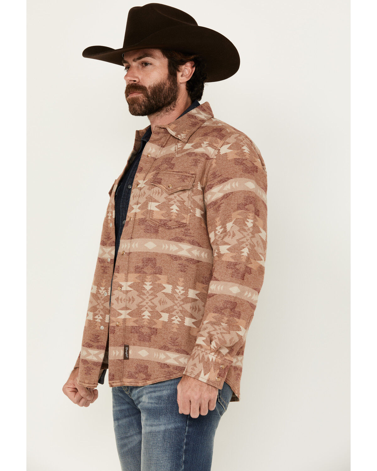 Image #2 - Wrangler Retro Men's Southwestern Print Long Sleeve Snap Western Shirt Jacket, Lt Brown, hi-res