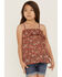 Image #1 - Hayden Girls' Floral Print Coral Ruffle Top, Coral, hi-res