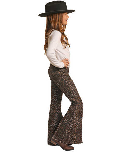 Rock & Roll Denim Girls' Cheetah Print Stretch Bargain Bell Flare Jeans, Chocolate, hi-res