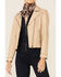 Cripple Creek Women's Studded Lamb Nappa Zip-Front Leather Jacket , Tan, hi-res