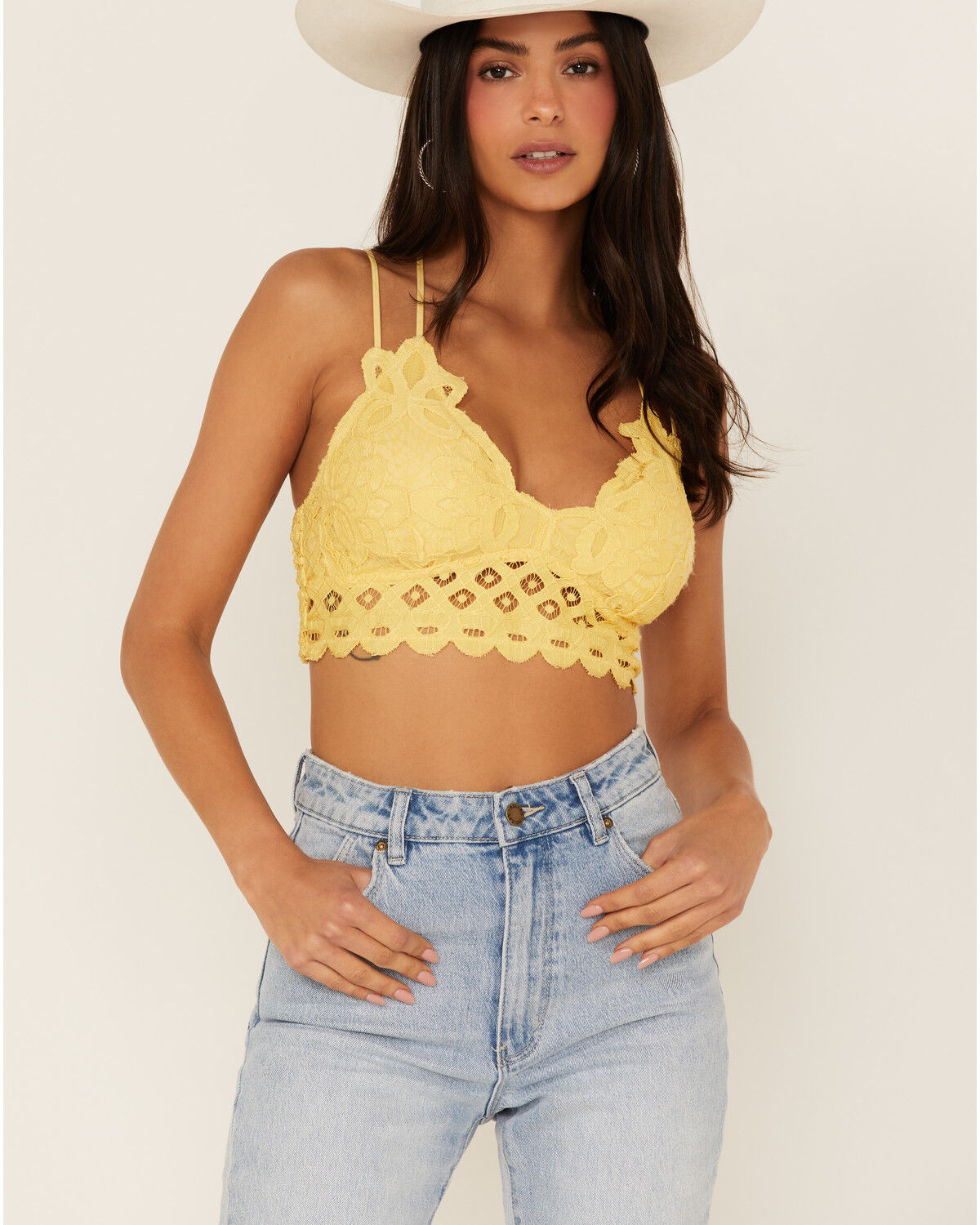Image #1 - Wishlist Women's Strappy Lace Applique Scallop Lace Bralette, Yellow, hi-res