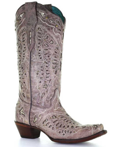 Corral Women's Butterfly Glitter Western Boots - Snip Toe, Brown, hi-res