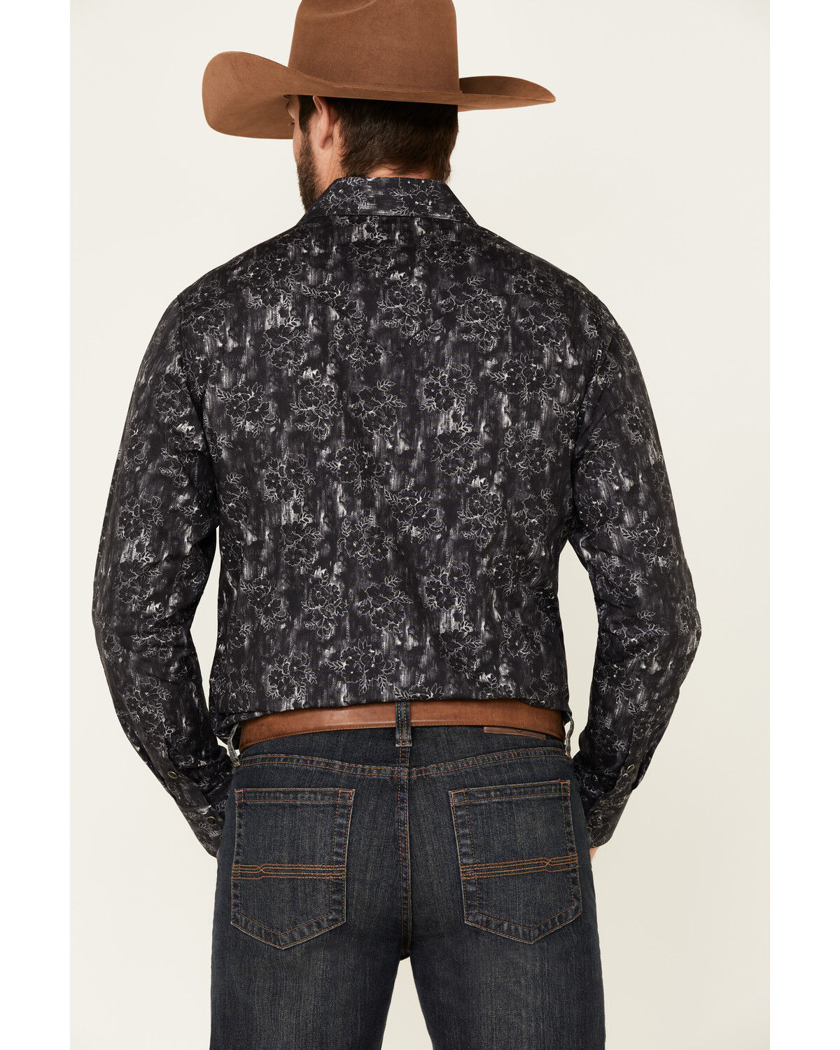 Image #4 - Rock & Roll Denim Men's Charcoal Floral Print Long Sleeve Western Shirt, Charcoal, hi-res
