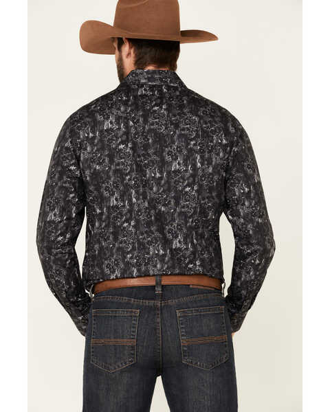 Rock & Roll Denim Men's Charcoal Floral Print Long Sleeve Western Shirt, Charcoal, hi-res