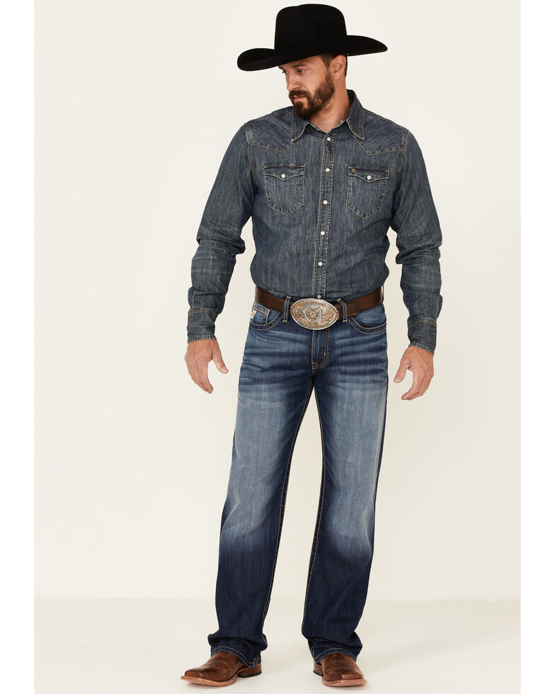 Cinch Men's Grant Dark Stonewash Performance Stretch Relaxed Bootcut Jeans , Indigo, hi-res