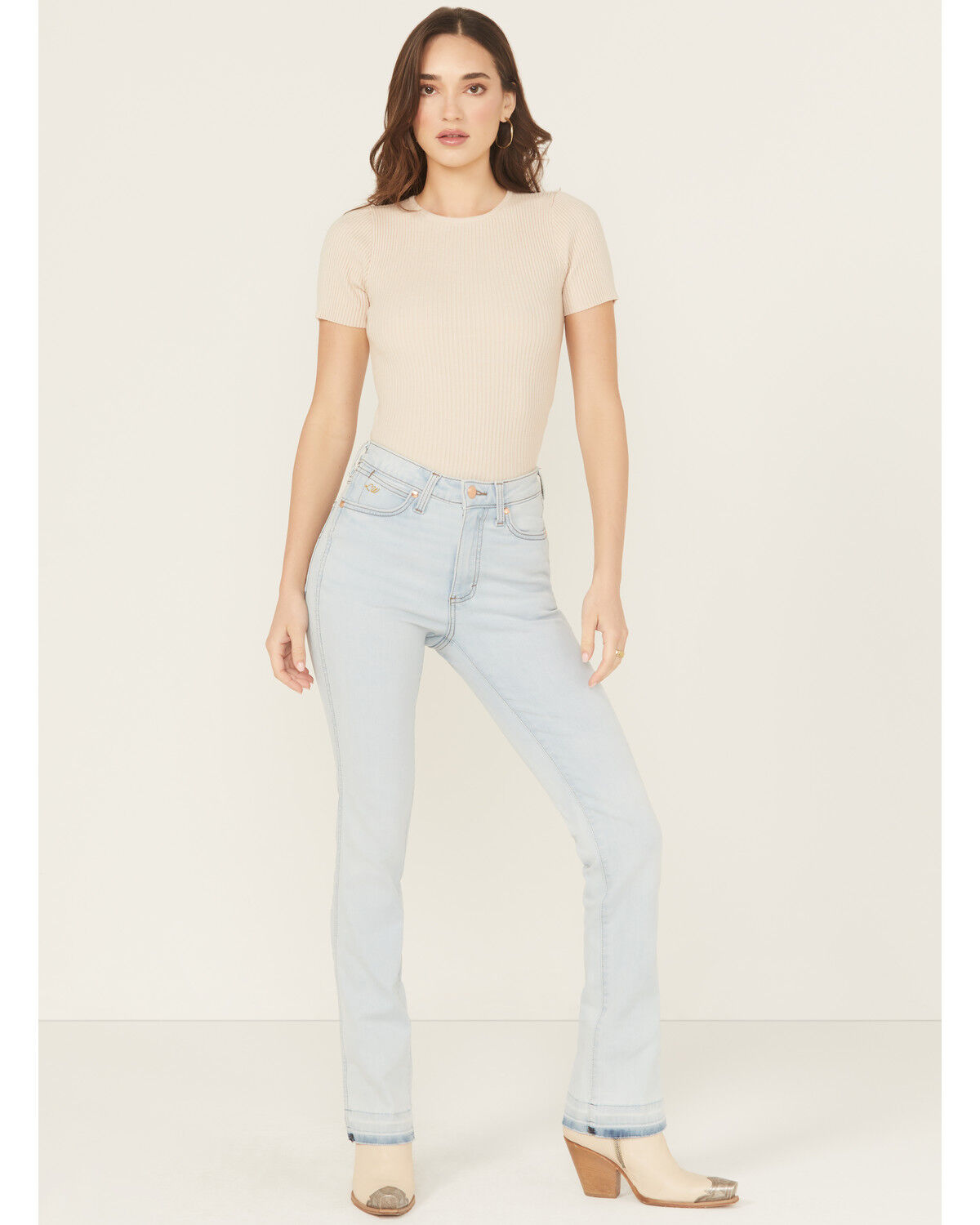 Image #1 - Wrangler X Lainey Wilson Women's Light Wash High Rise Boot Hugger Stretch Denim Jeans, Light Wash, hi-res