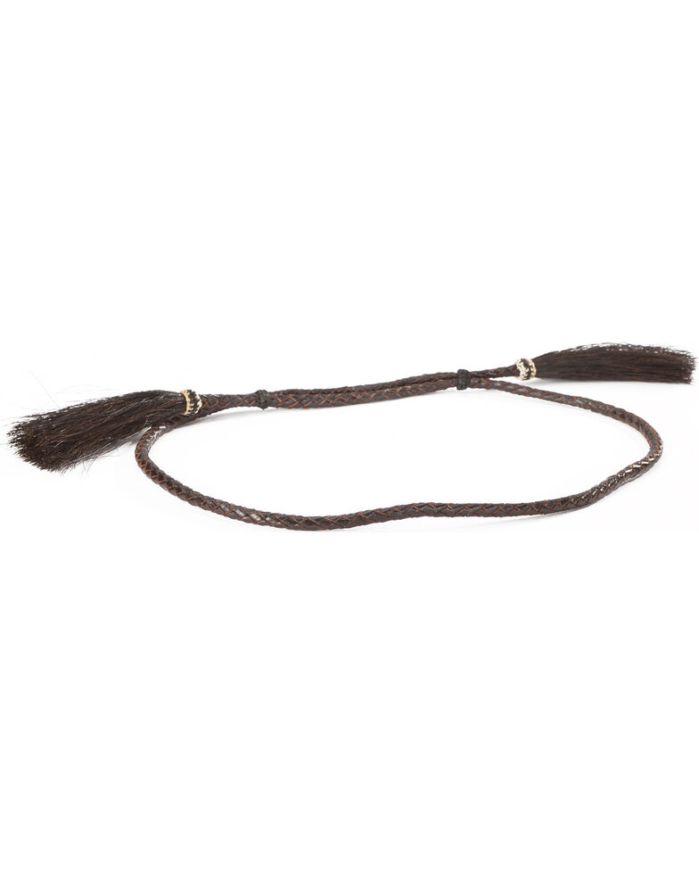 Cody James Men's Brown Leather Braid Horse Hair Tassel Hat Band, Brown, hi-res