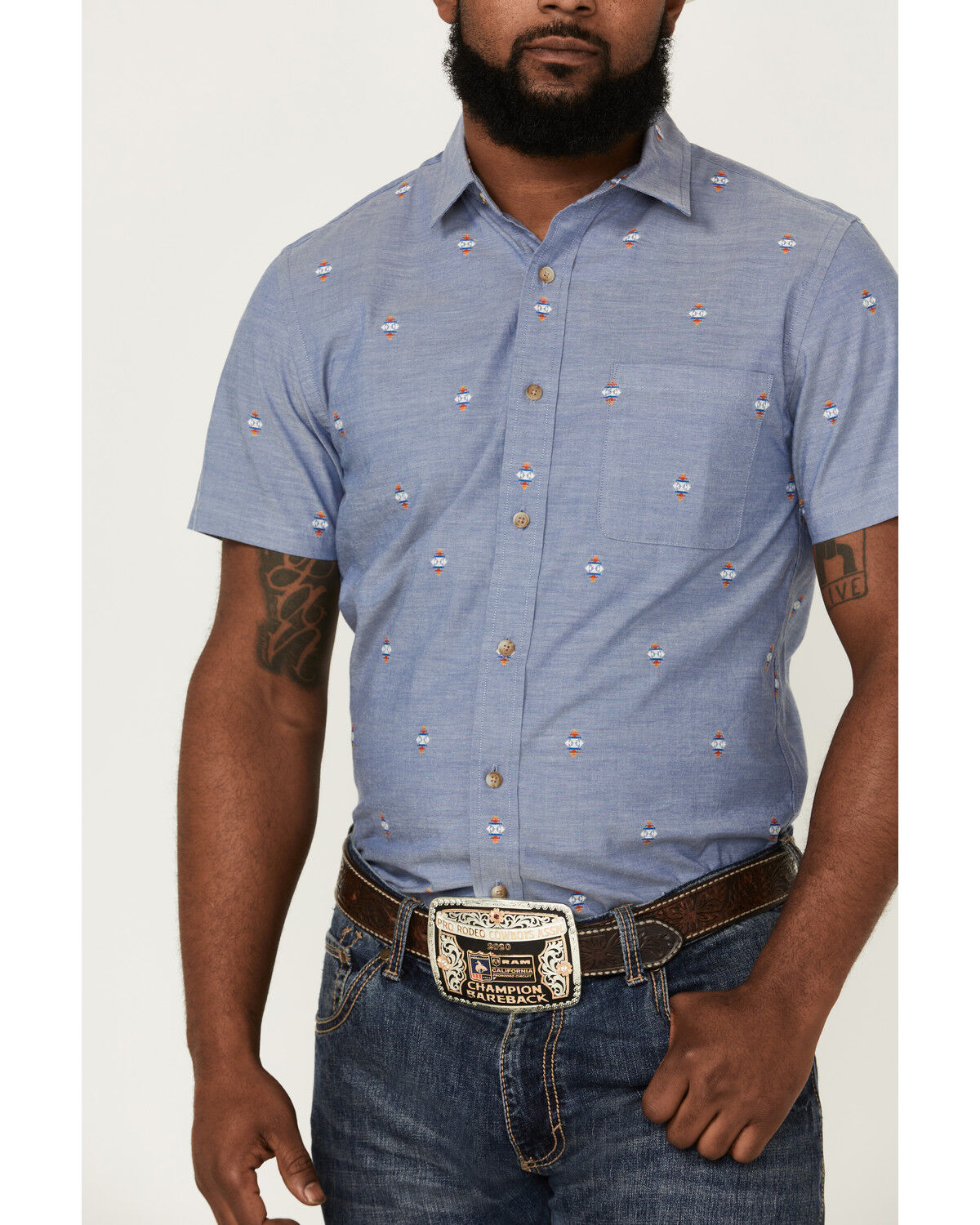 Image #3 - Pendleton Men's Carson Chambray Dobby Short Sleeve Button Down Western Shirt, Blue, hi-res